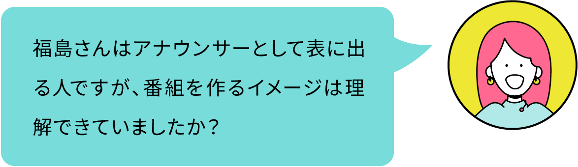 福島さんはアナウンサーとして表に出る人ですが、番組を作るイメージは理解できていましたか？